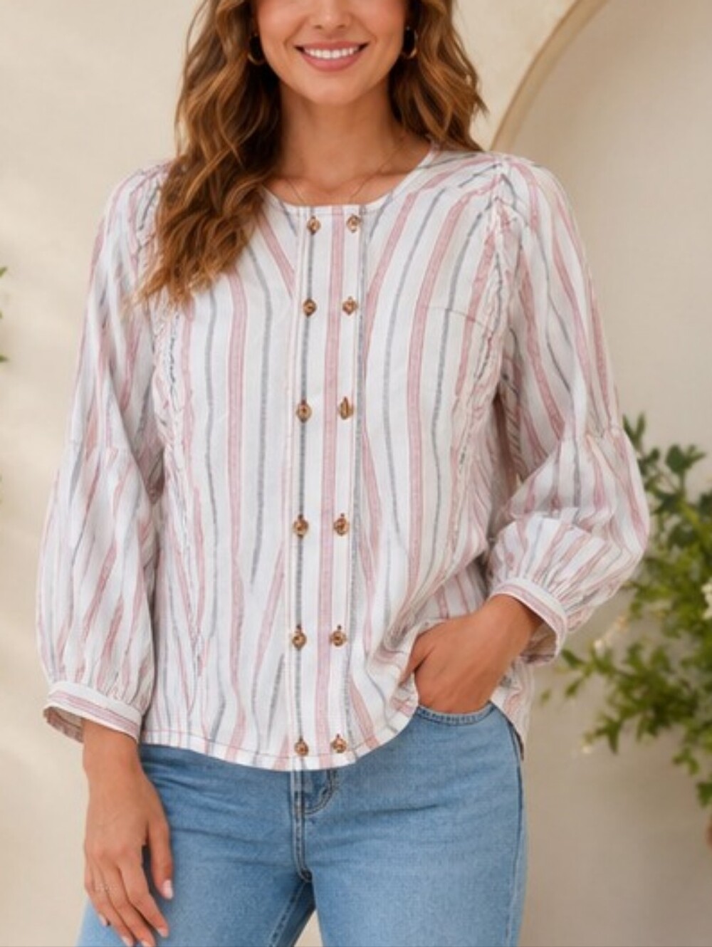 Blu Heaven Women's Striped Ruffle Blouse – Size Medium